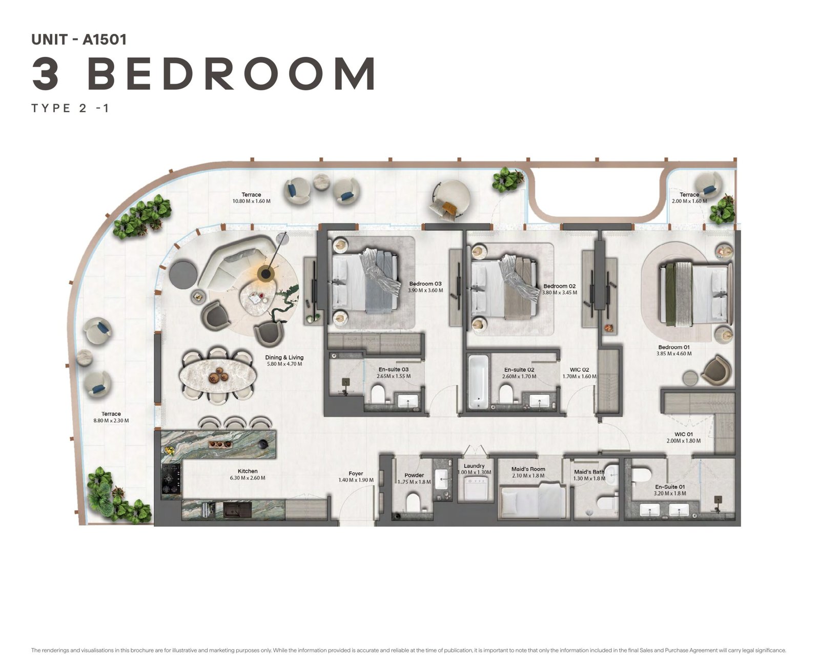 Hado Dubai Islands Siora 3 Bedroom Apartment floor plan