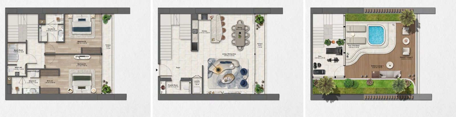 Soulever Dubai Maritime City 2 Bedroom Podium Chalet floor plan